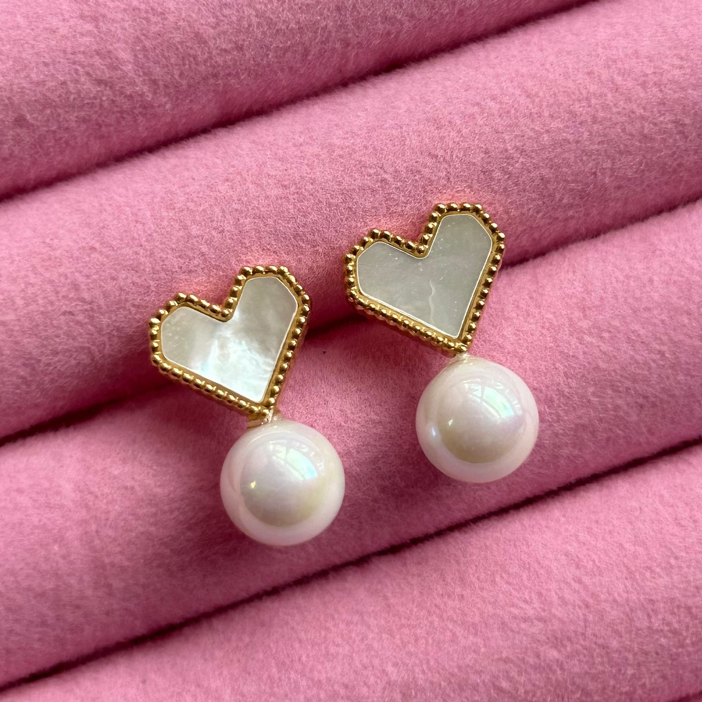 Aretes Perla y Corazon Blanco
