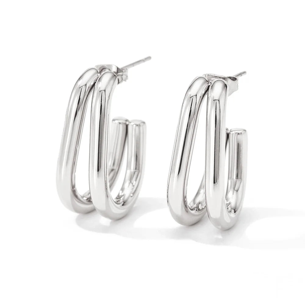 Silver Double Hoops