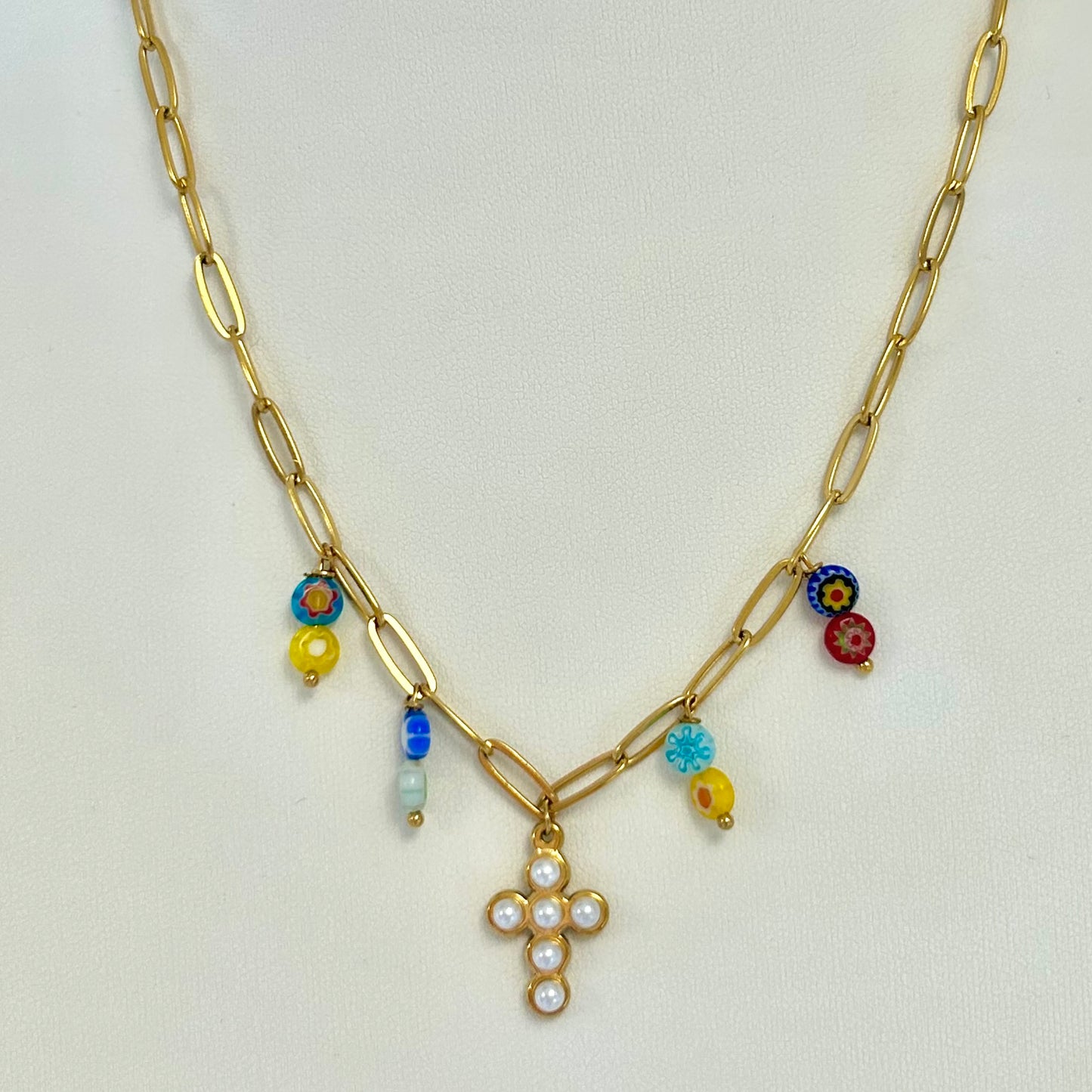 Pearl & Millefiori Charm Necklace