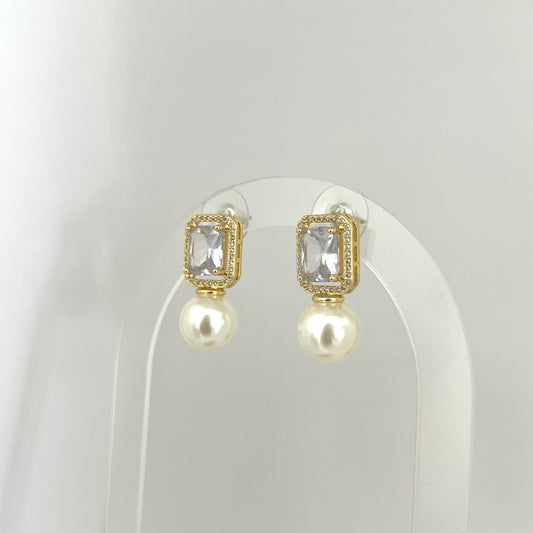 Square Diamond Pearl Earrings