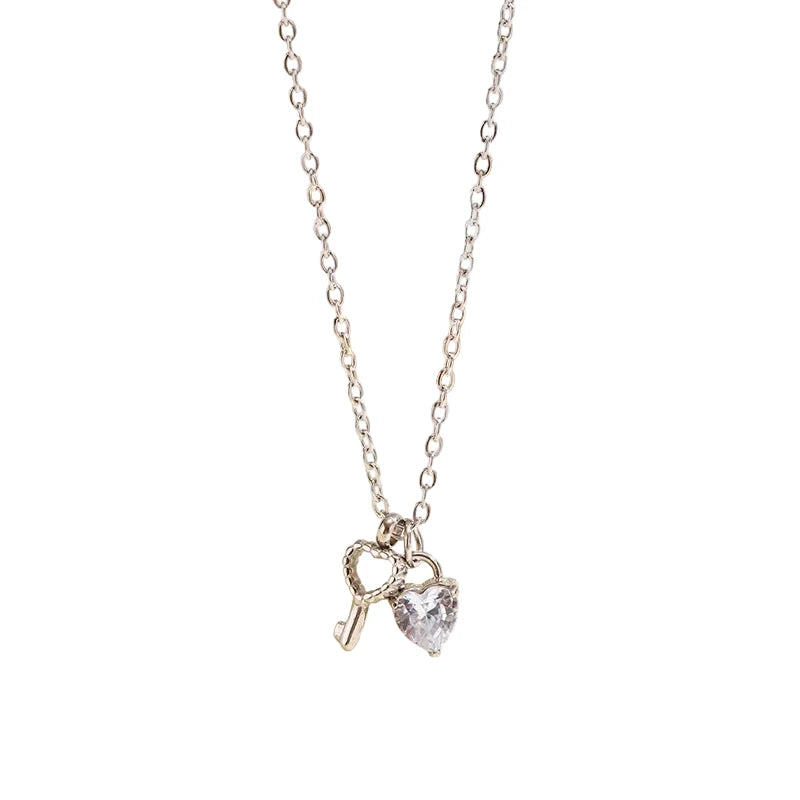 Silver Heart & Key Necklace