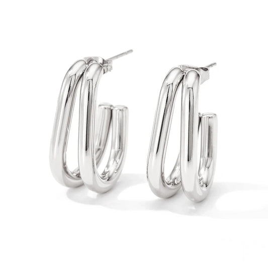 Silver Double Hoops
