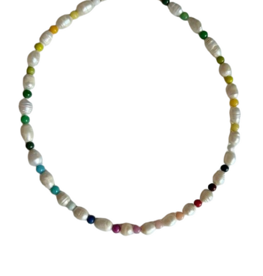 Pearl and Rainbow Beads Necklace