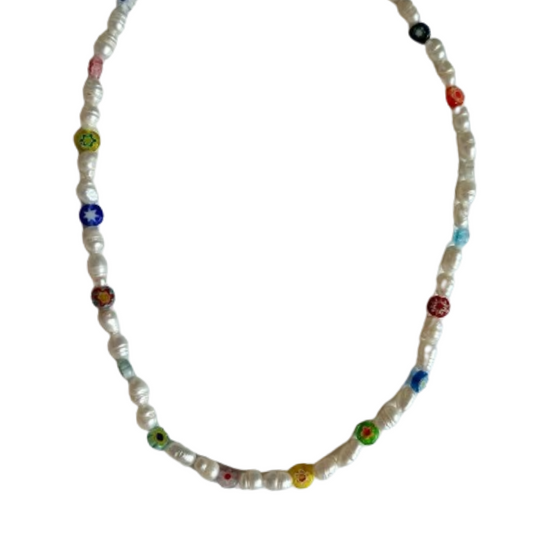 Millefiori and Pearl Necklace