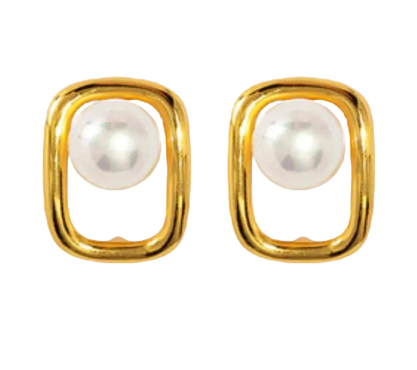Reactangle & Pearl Studs