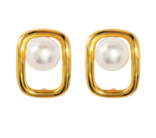 Reactangle & Pearl Studs