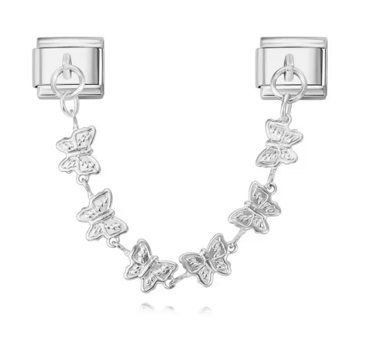 Silver Butterfly Chain Double Charm