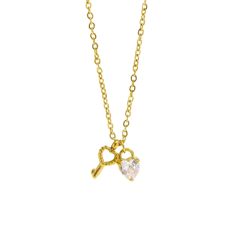 Golden Heart & Key Necklace
