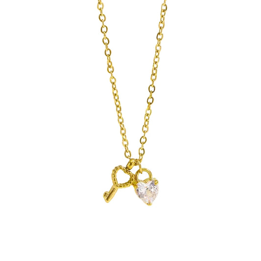 Golden Heart & Key Necklace