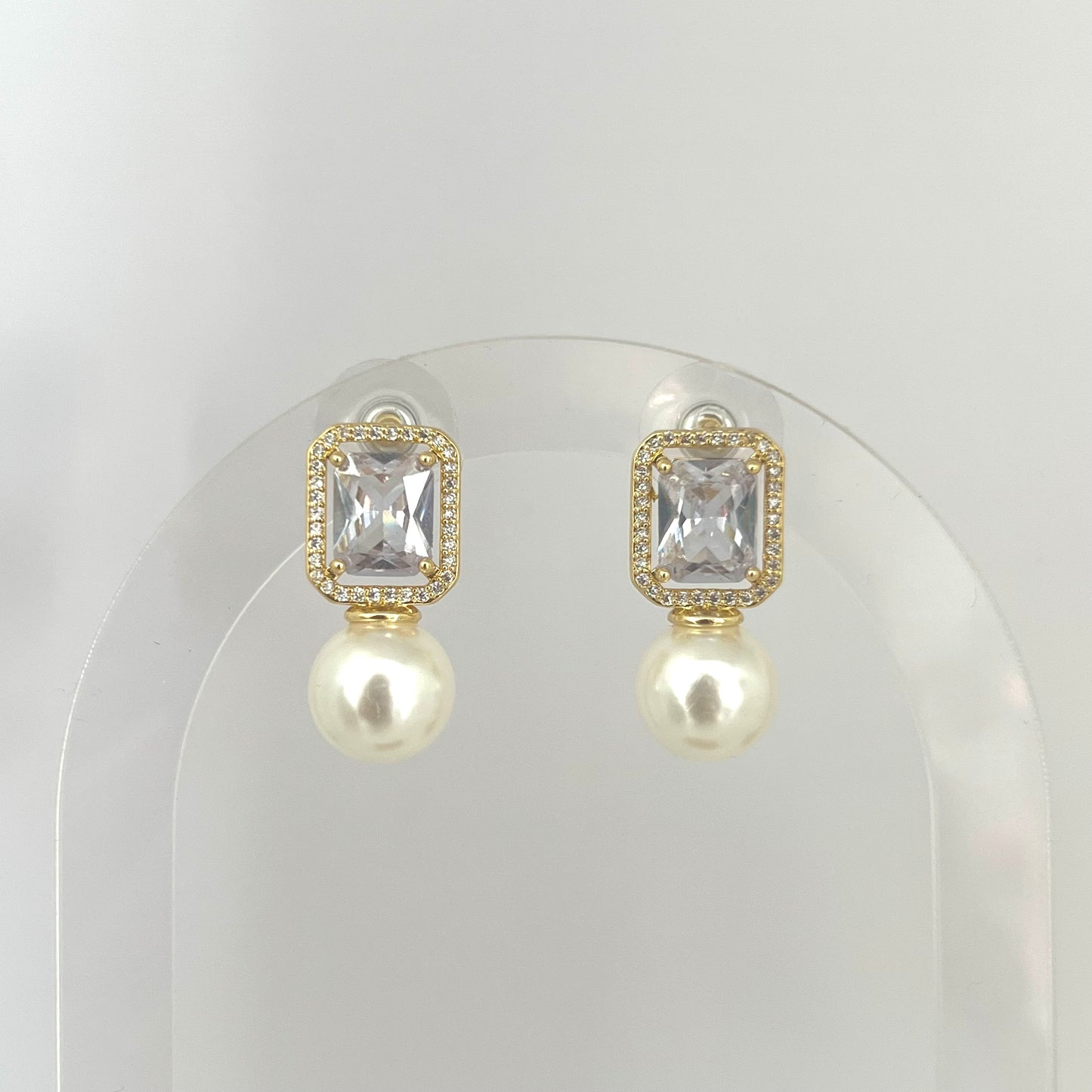Square Diamond Pearl Earrings