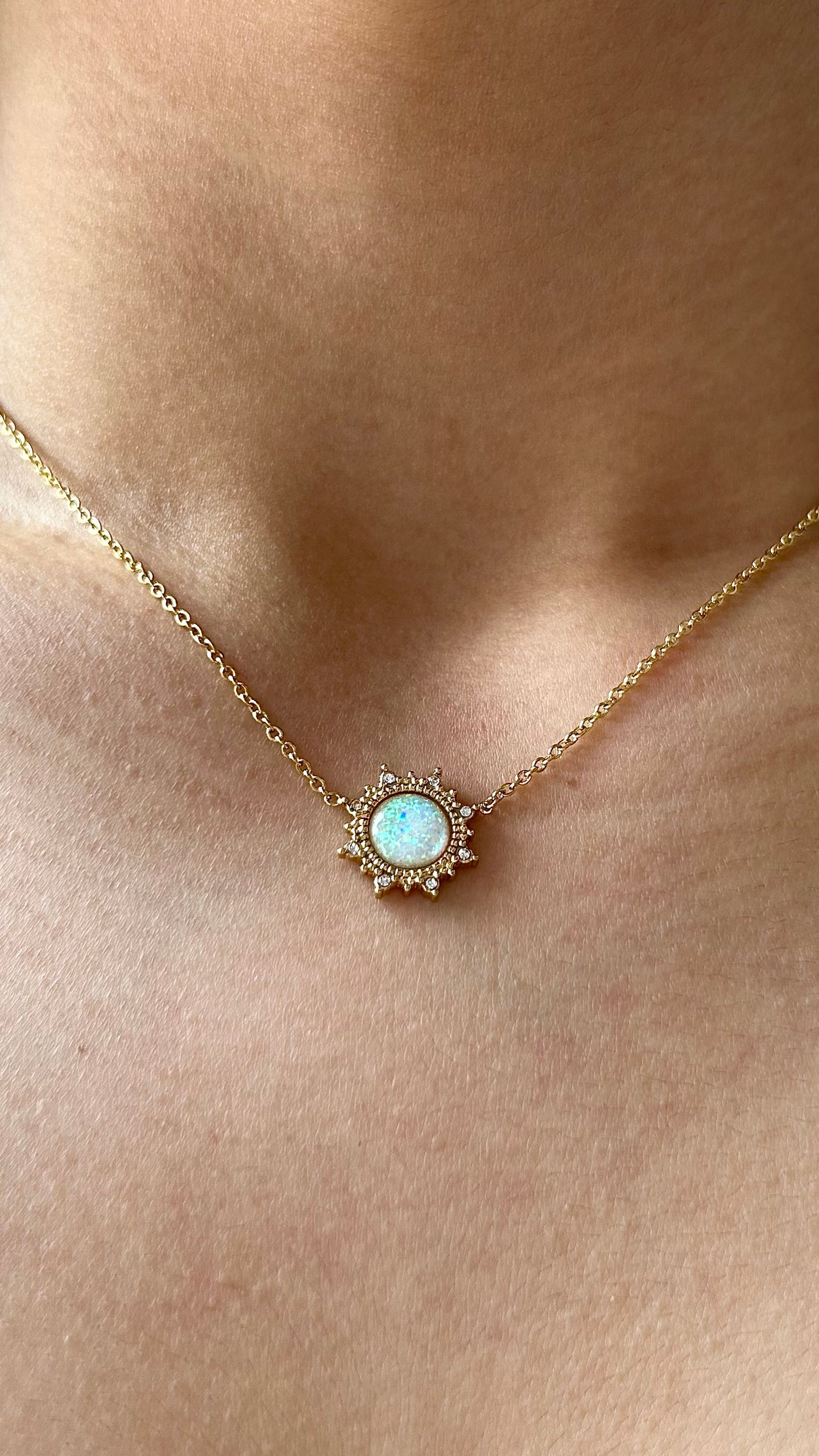 White Round Opal Necklace