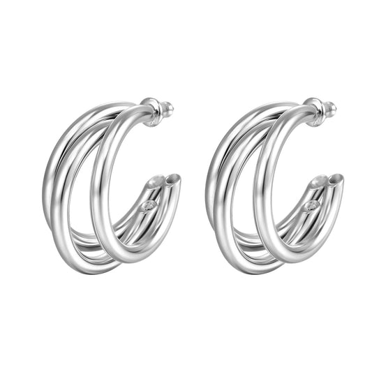 Silver Triple Hoops