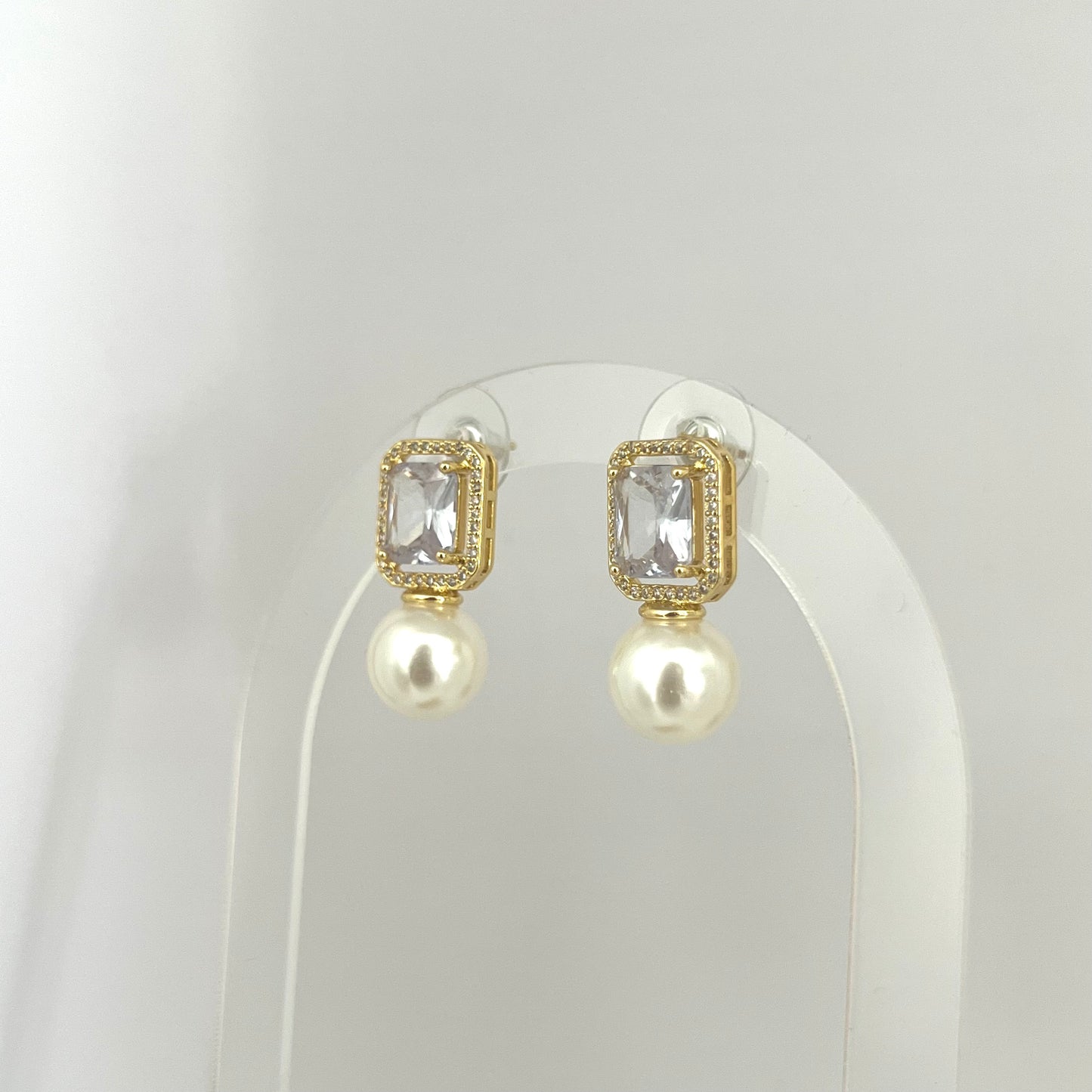 Square Diamond Pearl Earrings