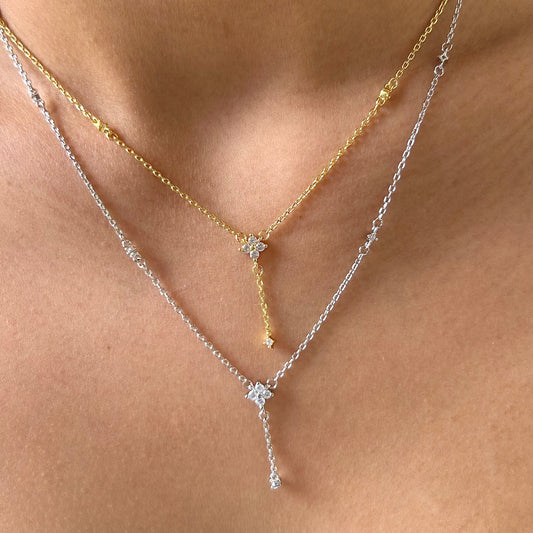 Dainty Flowers Necklace with a Dangle