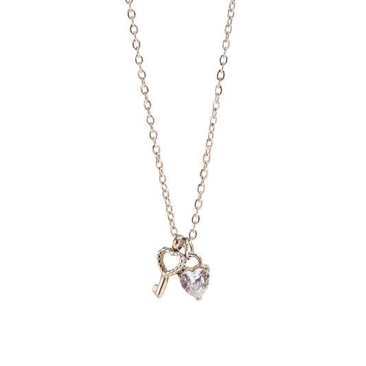 Silver Heart & Key Necklace