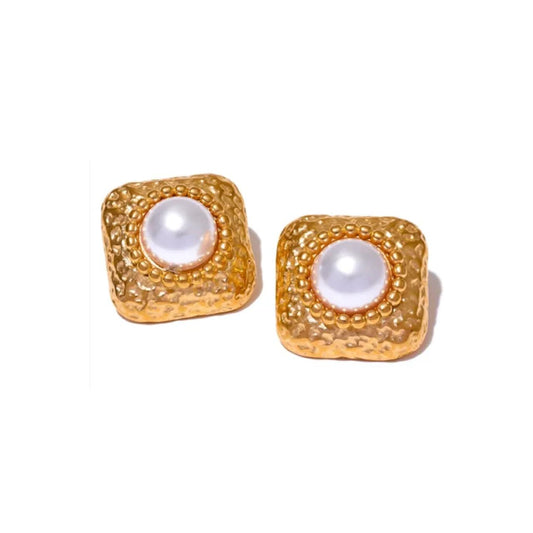 Square Studs With Pearls